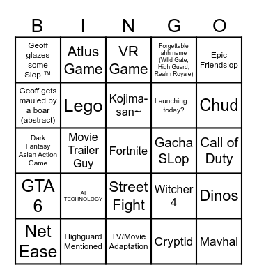 SGF 2026 Bingo Card