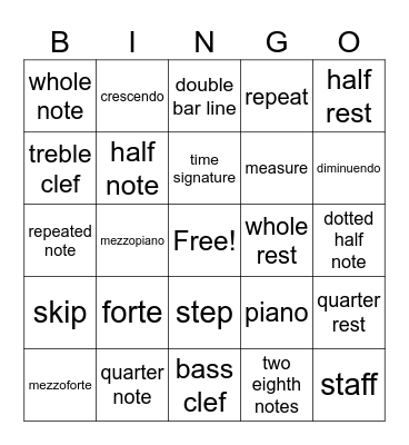 music symbols Bingo Card