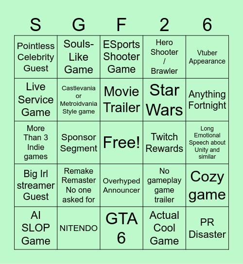 Summer Game Fest 2026 Bingo Card
