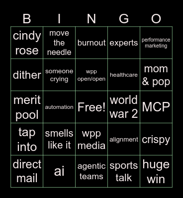 perf marketing town hall bingo bango Bingo Card