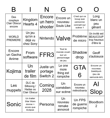 Summer Game Fest Bingo Card