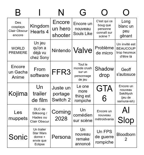 Summer Game Fest Bingo Card