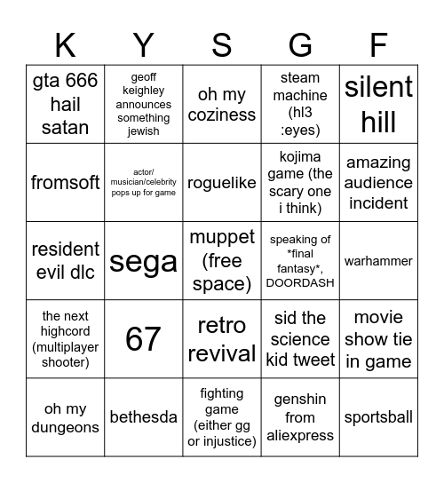 summer games fest bingoooo Bingo Card