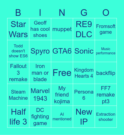 Summer game fest 2026 Bingo Card