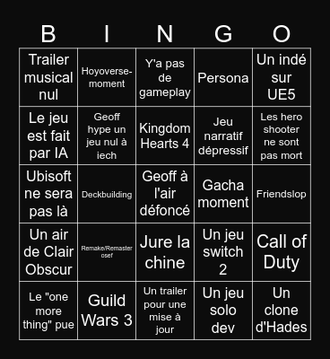 Summer Game Fest 2026 Bingo Card