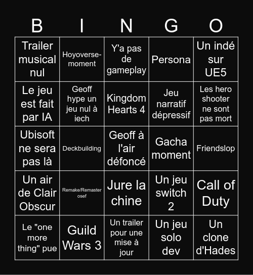 Summer Game Fest 2026 Bingo Card