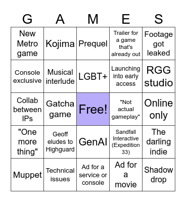 Summer Game Fest 2026 Bingo Card