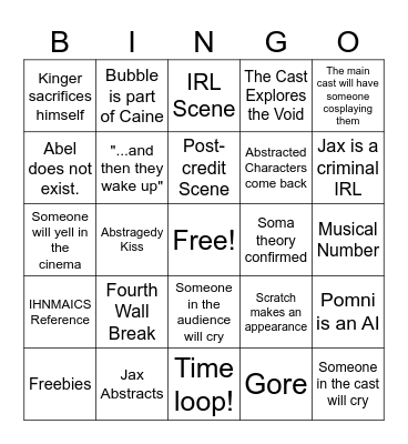 The Amazing Digital Circus Bingo Card