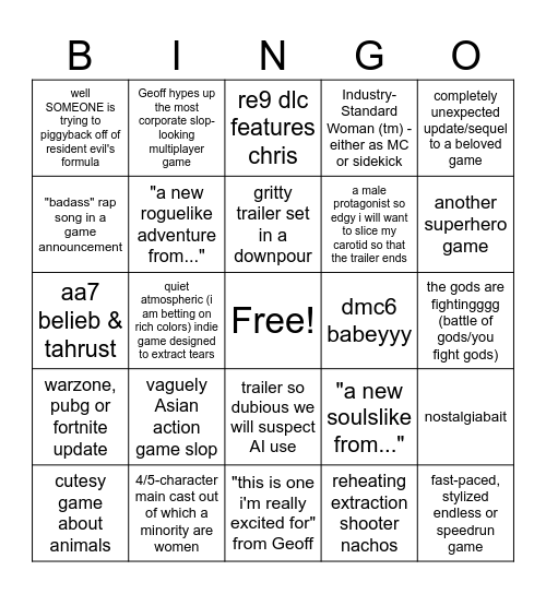 SGS bingo sheet Bingo Card