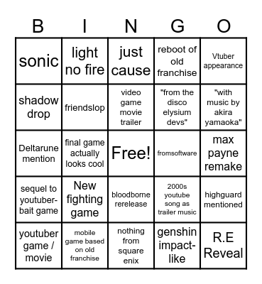 Summer Games Fest 2026 Bingo Card
