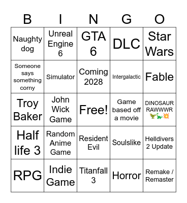 Summer Game Fest Bingo Card