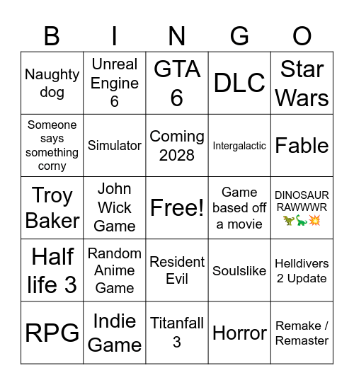 Summer Game Fest Bingo Card
