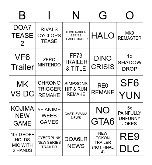 SGF 26 Bingo Card