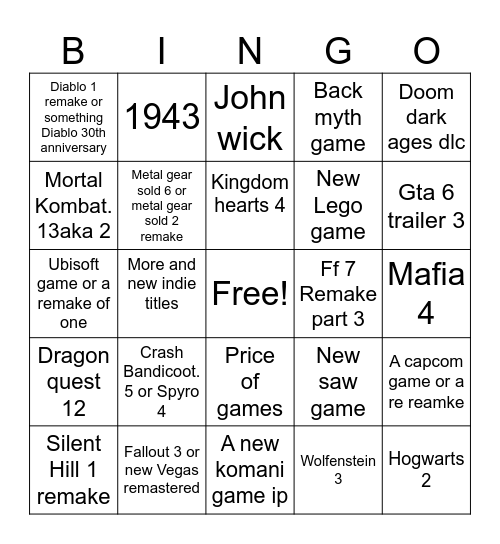 Summer games fest 2026 Bingo Card