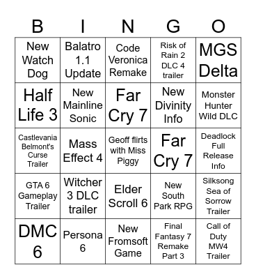 Summer Game Fest 2026 Bingo Card