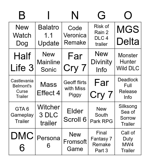 Summer Game Fest 2026 Bingo Card
