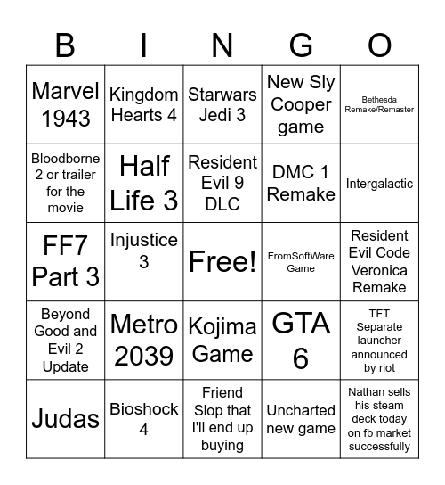 Summer Games Fest Bingo Card