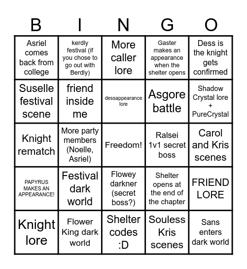DELTARUNE CHAPTER 5 Bingo Card