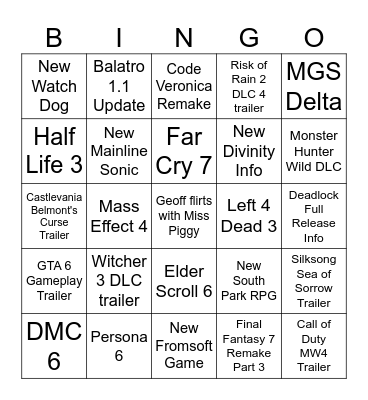 Summer Game Fest 2026 Bingo Card