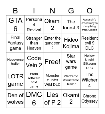 Summer game fest 2026 Bingo Card