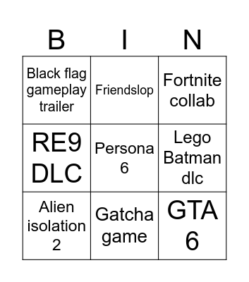 Summmer games fest Bingo Card