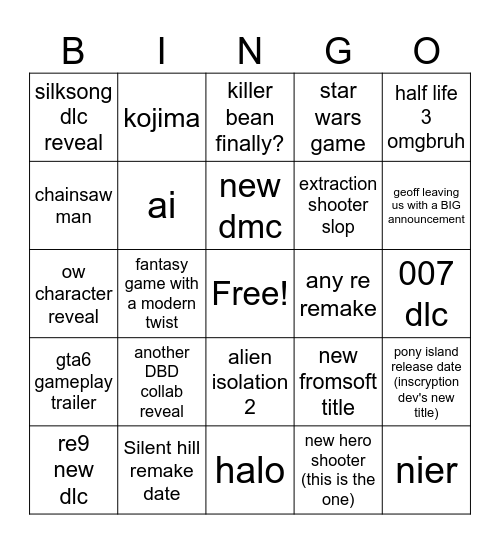 sgf 2026 Bingo Card