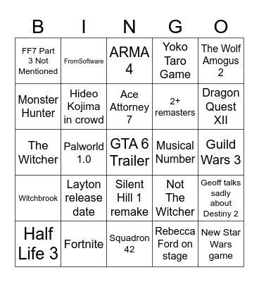 Summer Games Fest 2026 Bingo Card