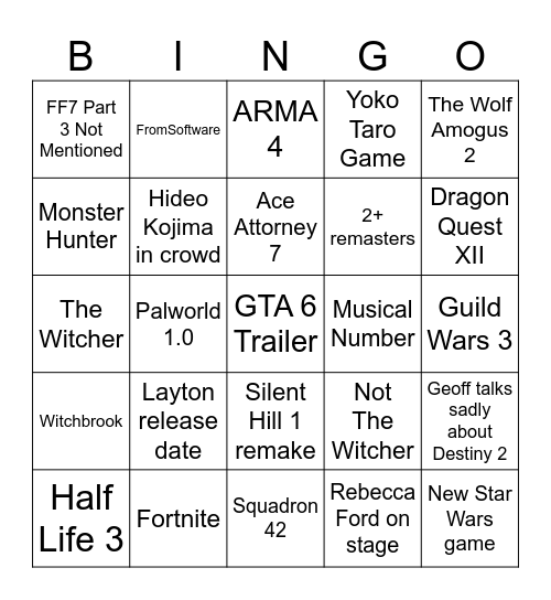 Summer Games Fest 2026 Bingo Card