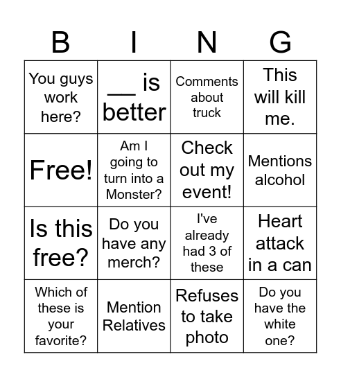 Monster Bingo 2.0 Bingo Card