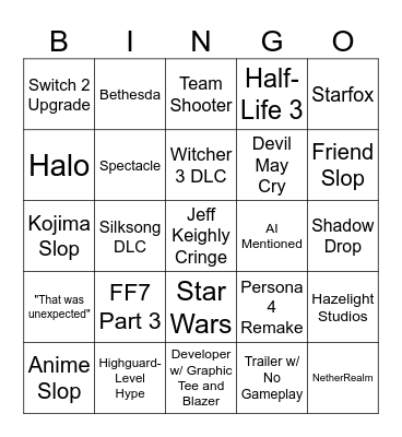 Summer Game Fest Bingo Card