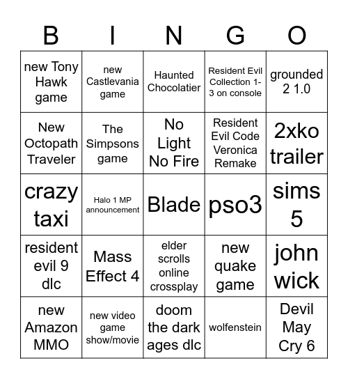 gamefest/XBOX Showcase Bingo Card