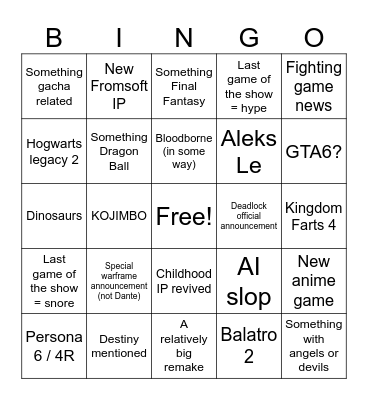 SUMMER GAMES FEST Bingo Card