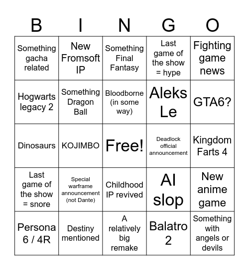 SUMMER GAMES FEST Bingo Card