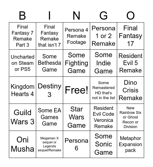 Untitled Bingo Card