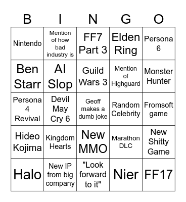 SGF Bingo Card