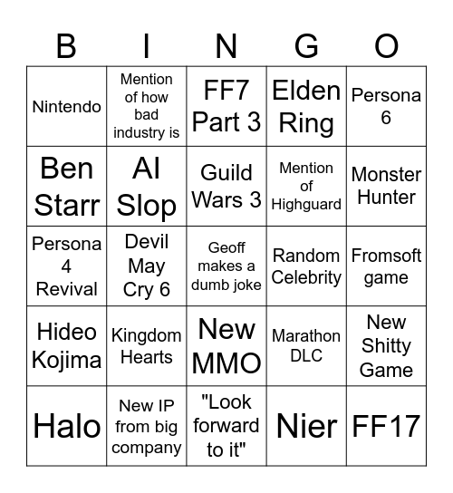 SGF Bingo Card
