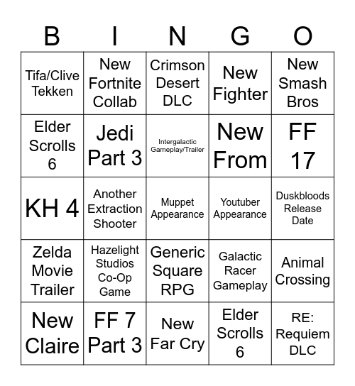 SGF Bingo Card