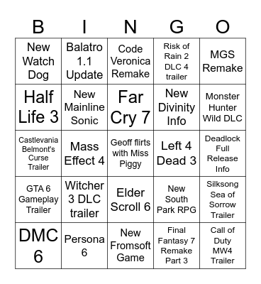 Summer Game Fest 2026 Bingo Card