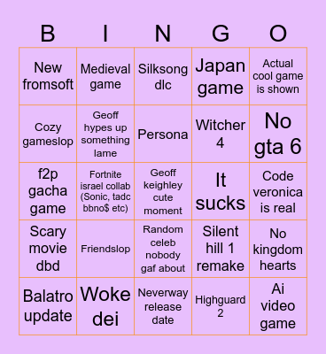 Summer games fest Bingo Card