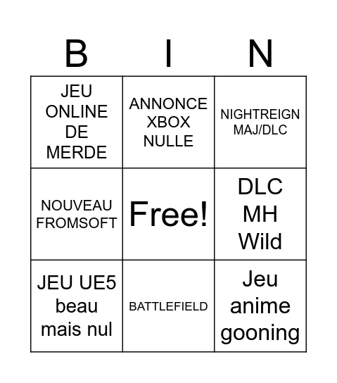 Game Fest Festival BINGO Card