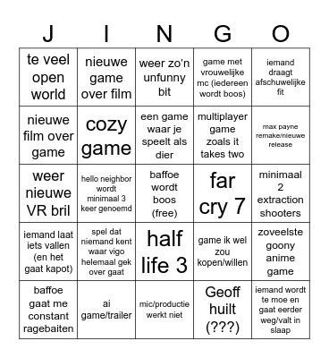 kai game fest jingo Bingo Card