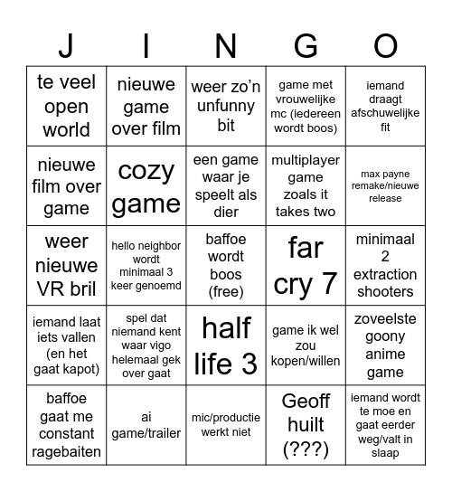 kai game fest jingo Bingo Card