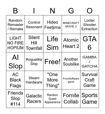 Summer Game Fest 2026 Bingo Card