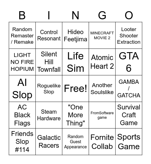 Summer Game Fest 2026 Bingo Card