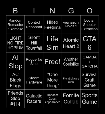 Summer Game Fest 2026 Bingo Card