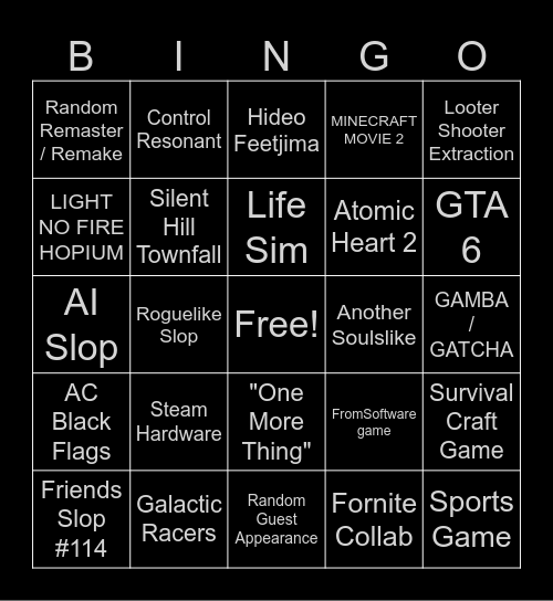 Summer Game Fest 2026 Bingo Card
