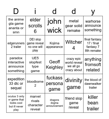 Summer games fest Bingo Card