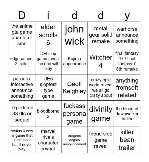 Summer games fest Bingo Card