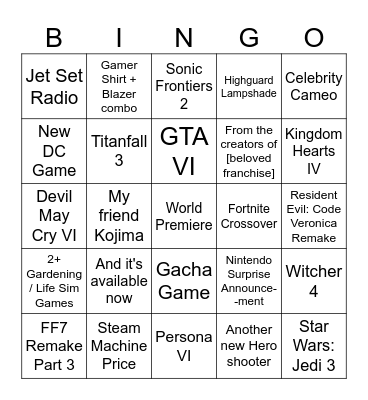 Summer Games Fest Bingo Card