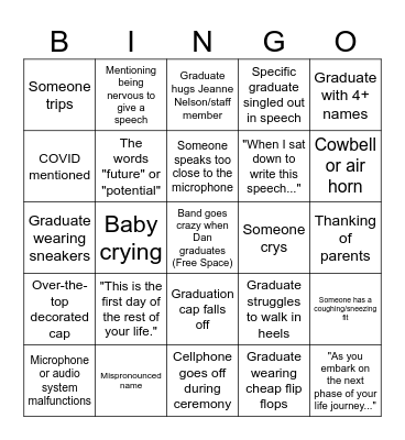 Graduation Bingo Card